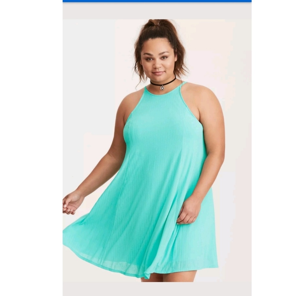 Torrid Trapeze HighNeck Turquoise Keyhole Dress 2X